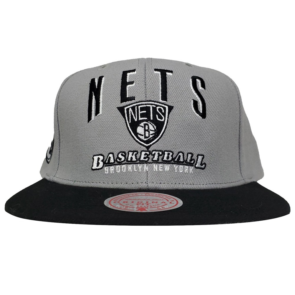 Brooklyn Nets Mitchell & Ness NBA Snapback Hat‎ Cap Embroidery Logo Gray NWT